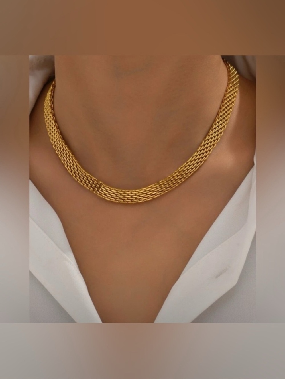 Gold Plated Stainless Steel Mesh Chain Necklace